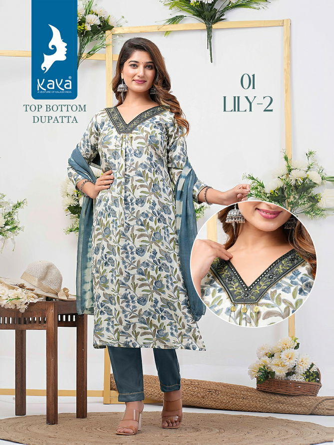 Lily 2 By Kaya Rayon Foil Printed Kurti With Bottom Dupatta Wholesale Price In Surat